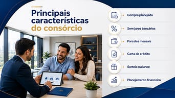 Casal conversa com consultor sobre as principais características do consórcio