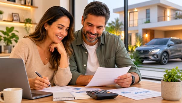 Casal planejando compra com carta de crédito do consórcio